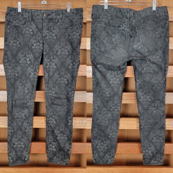 Free People Black Damask Skinny Jeans, Sz 27 - Picture 1 of 5